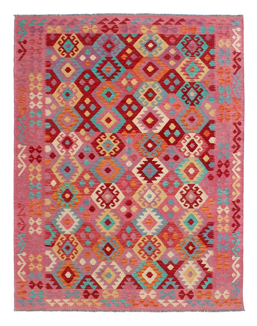 Tappeto Kilim Kaudani Afghan fatto a mano multicolore 300x201cm