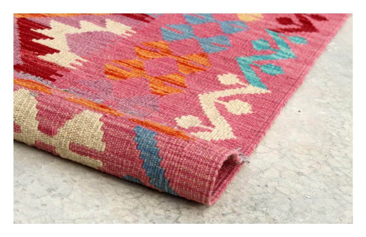 Tappeto Kilim Kaudani Afghan fatto a mano multicolore 300x201cm