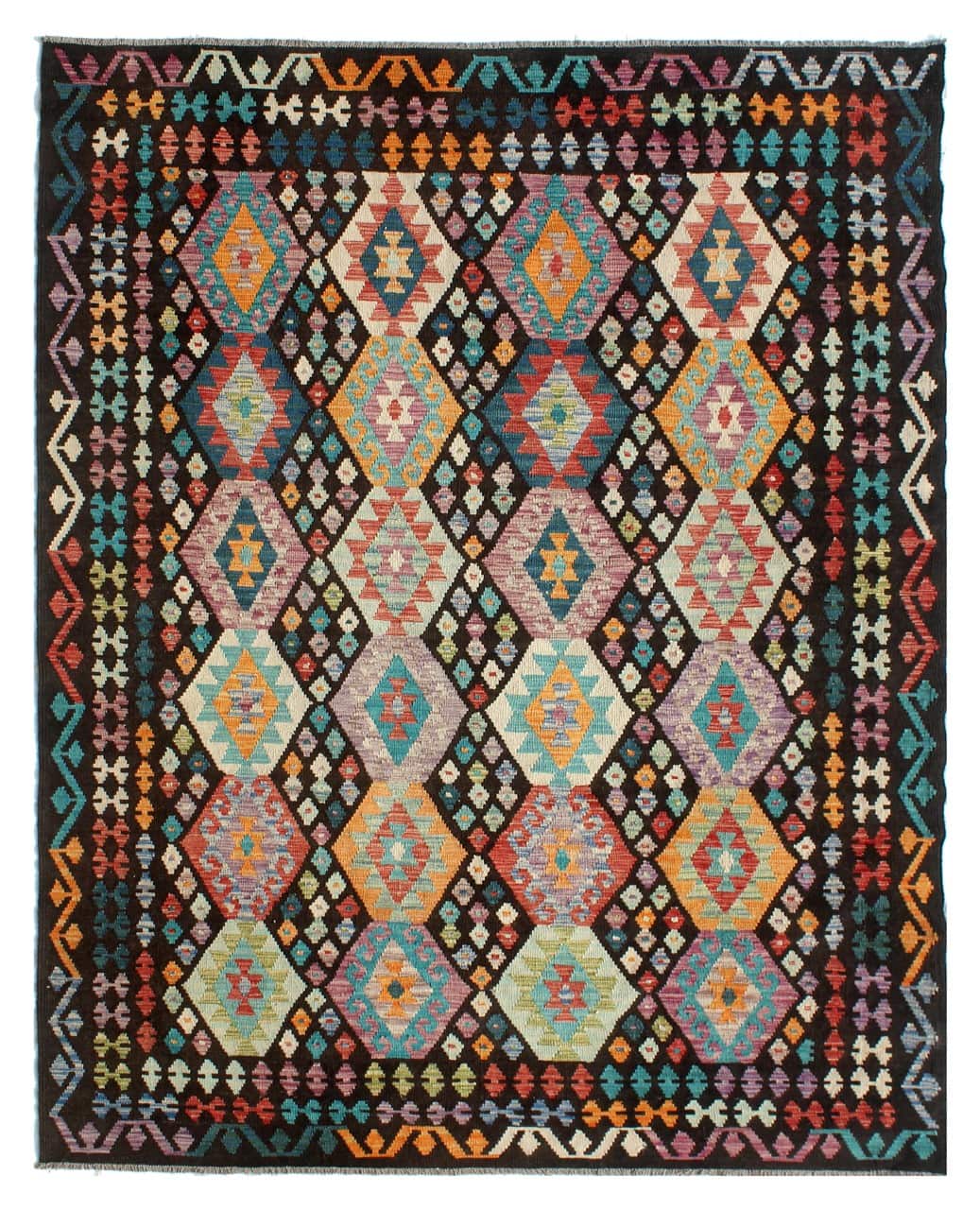 Tappeto Kilim Kaudani Afghan fatto a mano multicolore 296x207cm