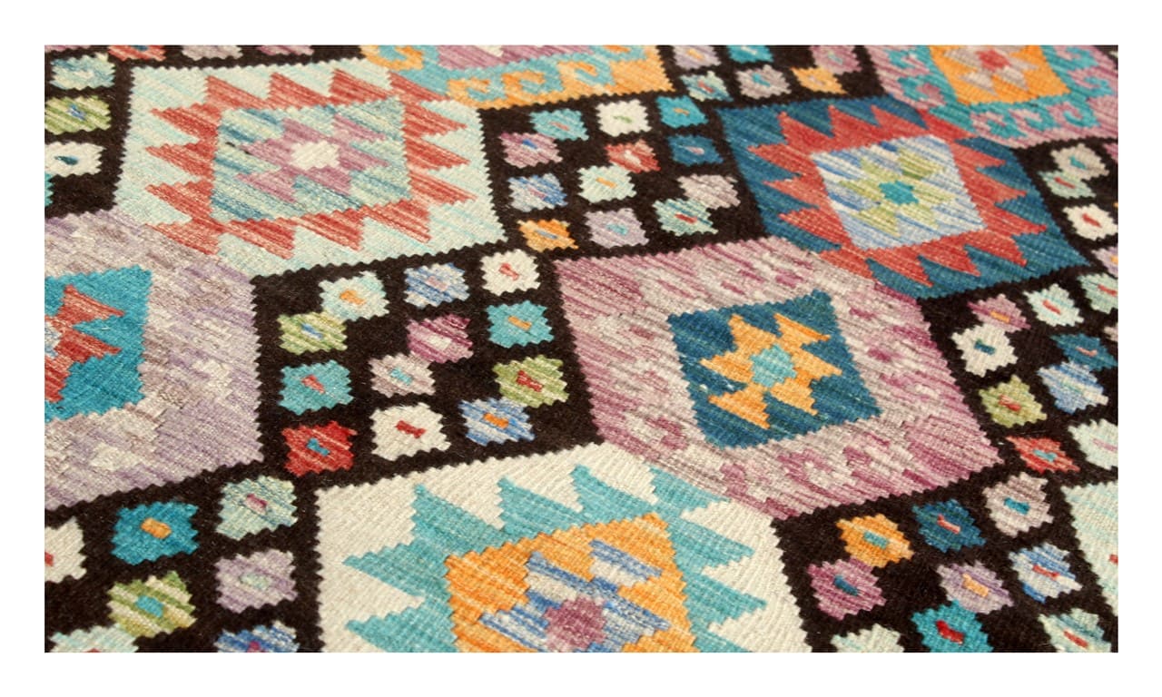 Tappeto Kilim Kaudani Afghan fatto a mano multicolore 296x207cm