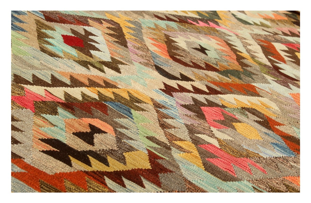 Tappeto Kilim Kaudani Afghan fatto a mano multicolore 301x210cm