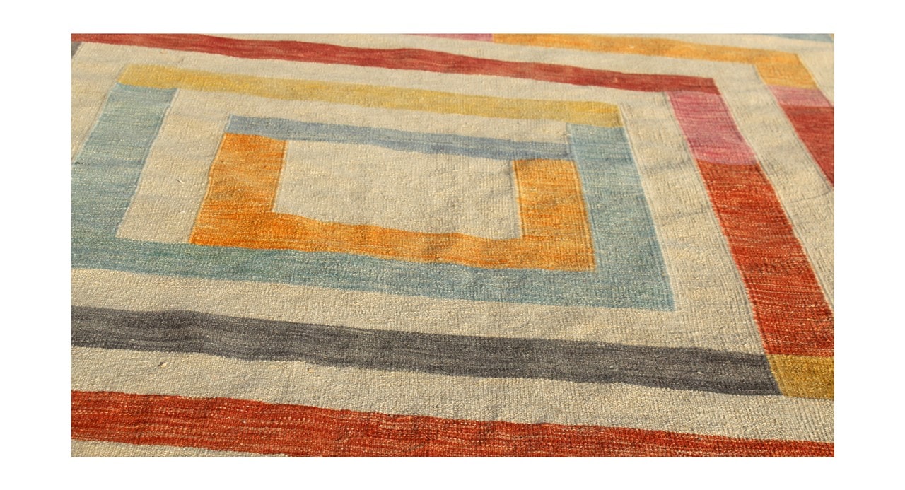 Tappeto Kilim moderno in lana multicolore 298x258cm