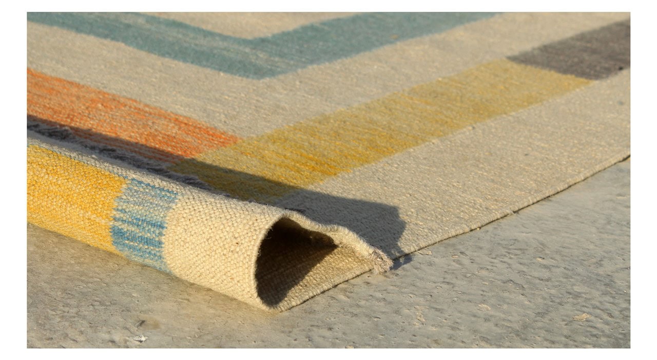 Tappeto Kilim moderno in lana multicolore 298x258cm