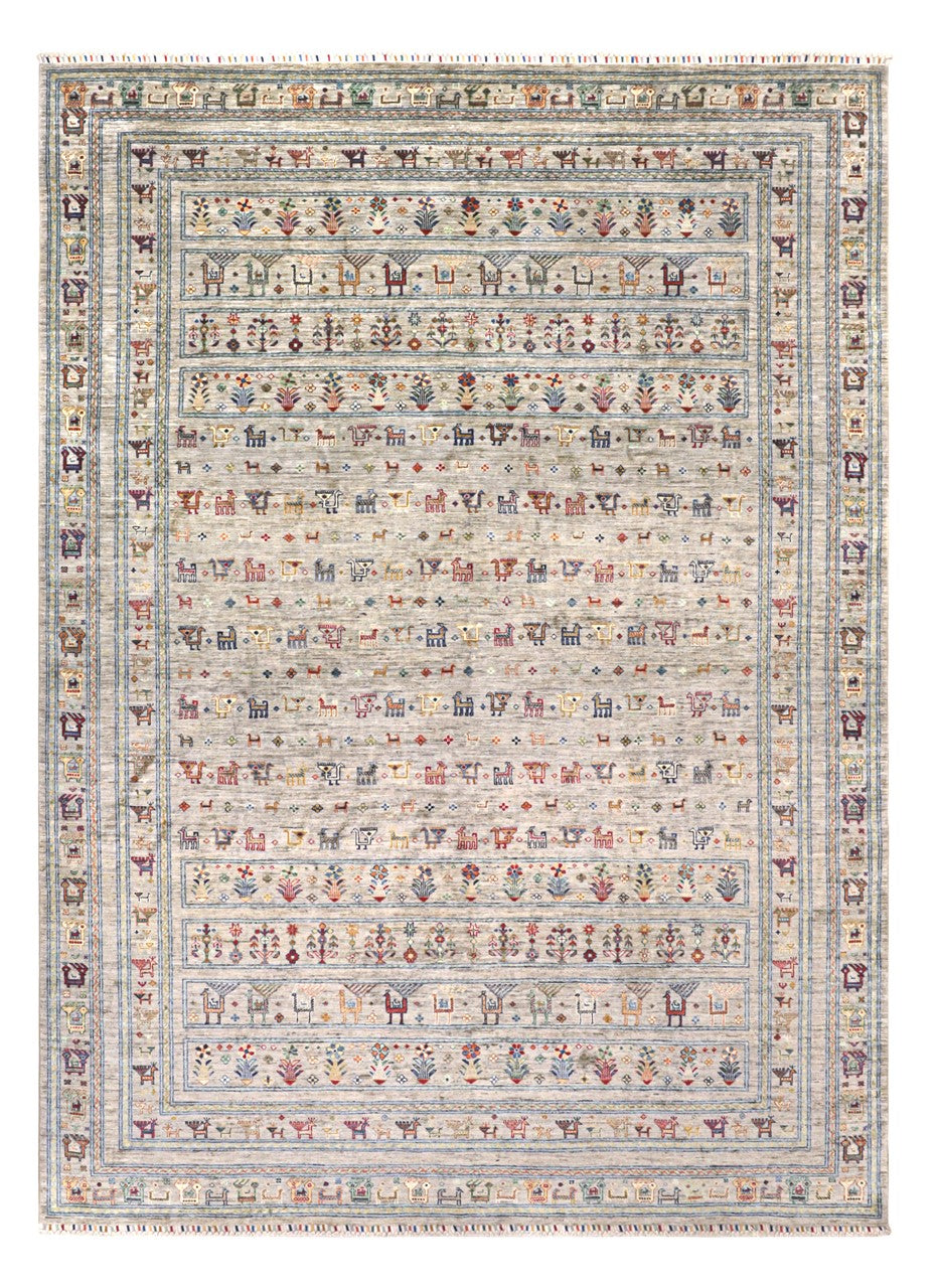 Tappeto Afghan grigio in lana, fatto a mano 357x271 cm