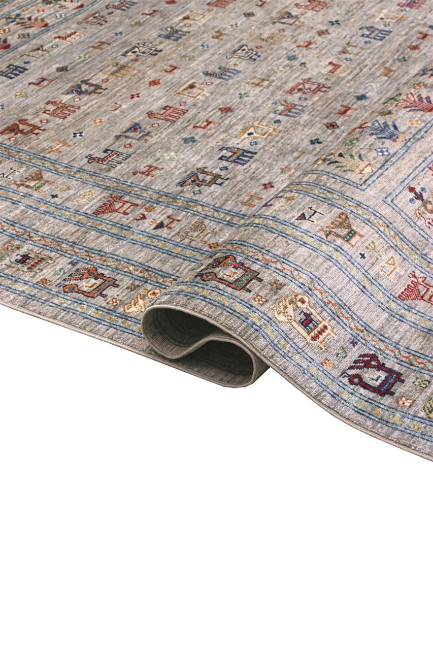 Tappeto Afghan grigio in lana, fatto a mano 357x271 cm
