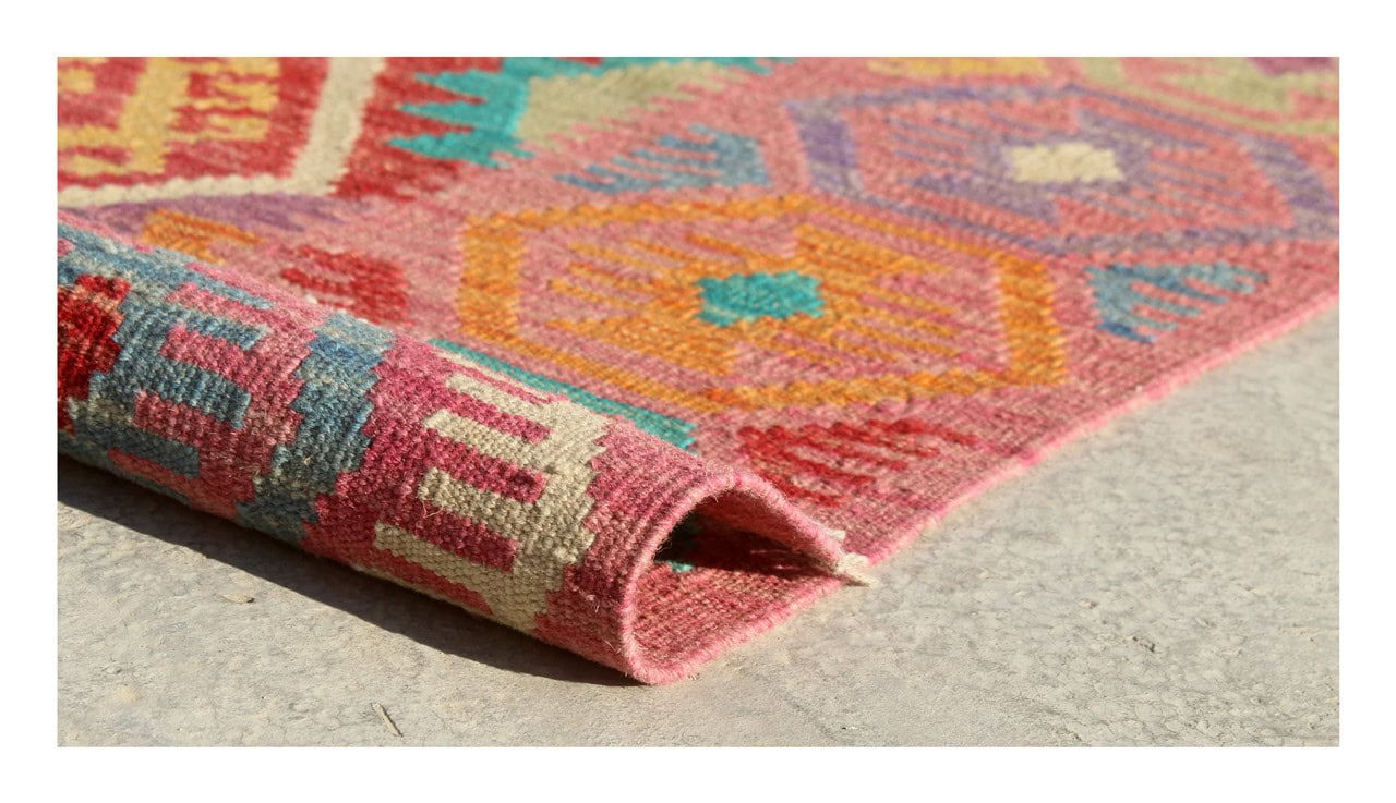 Tappeto Kilim Kaudani Afghan fatto a mano multicolore 295x206cm
