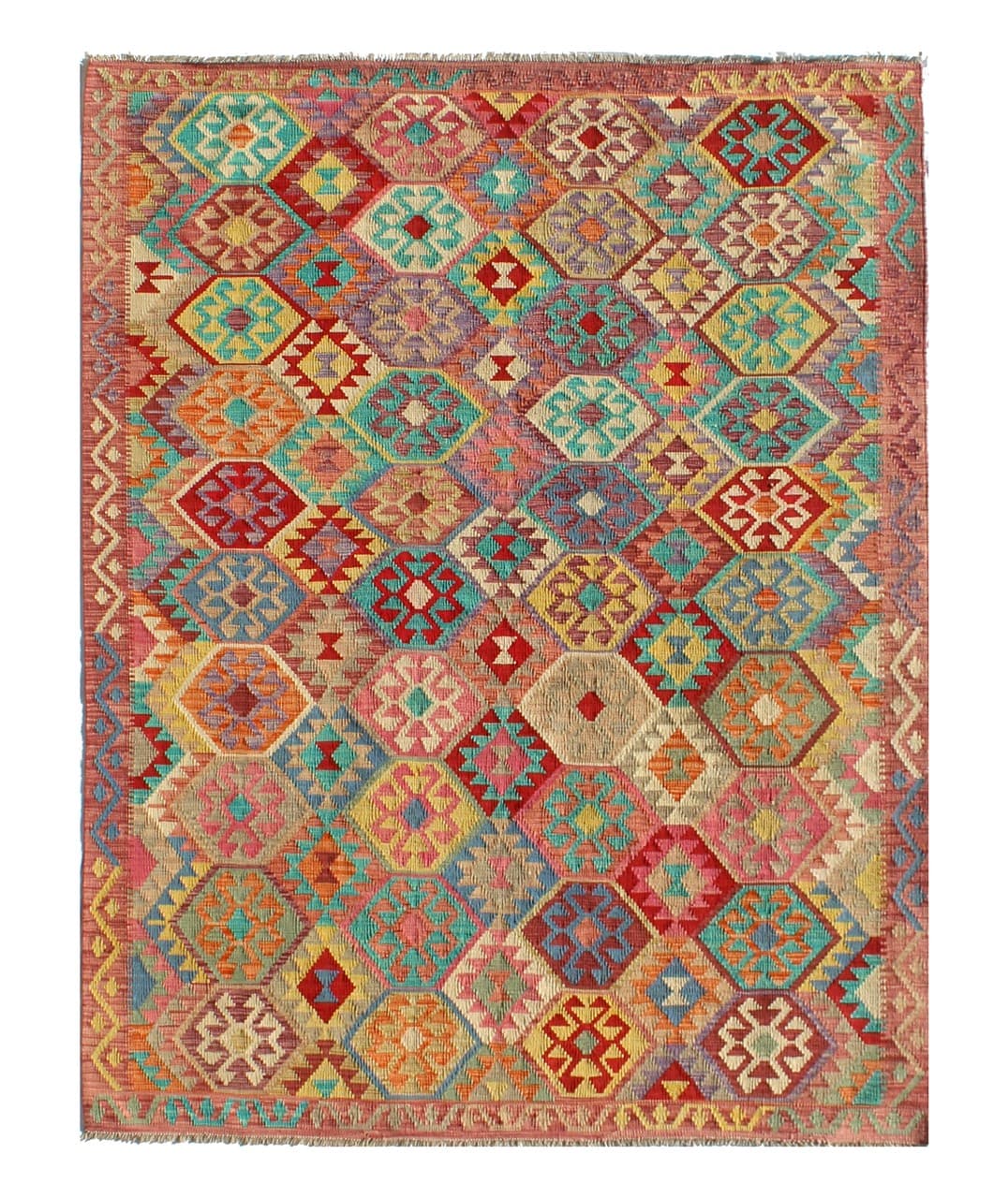 Tappeto Kilim Kaudani Afghan fatto a mano multicolore 286x211cm