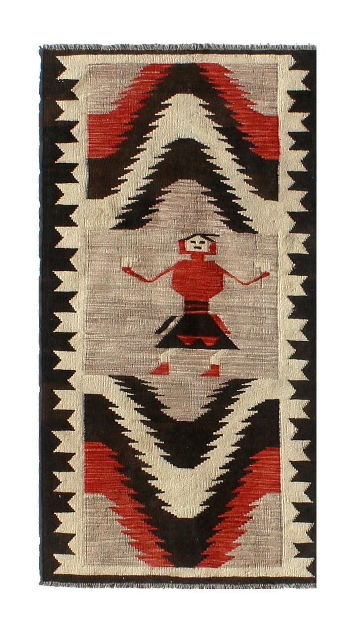 Modern wool Kilim runner rug multi 154x80cm