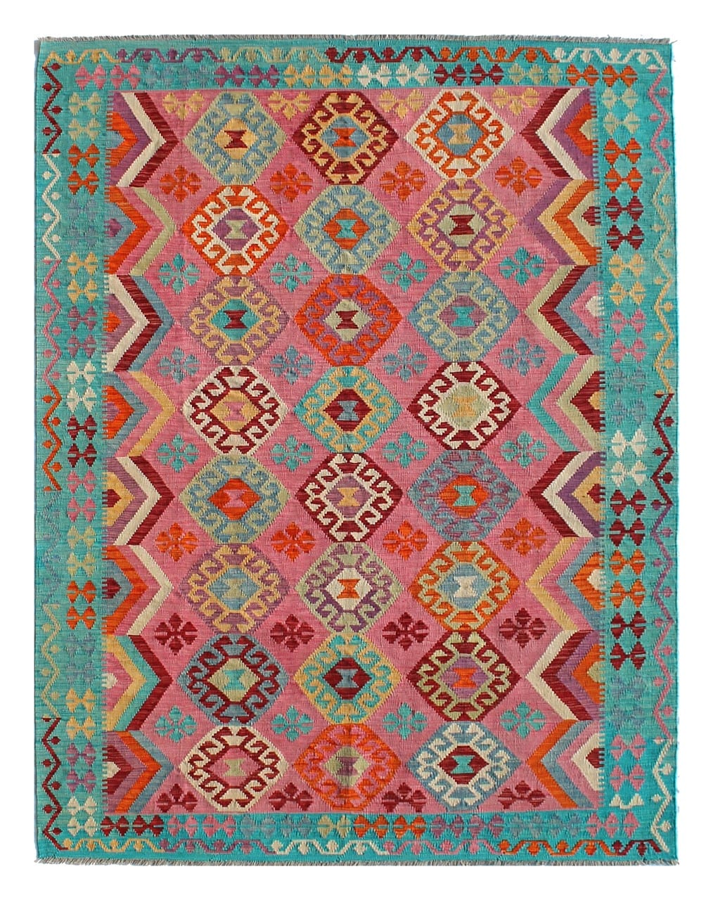 Tappeto Kilim Kaudani Afghan fatto a mano multicolore 302x202cm