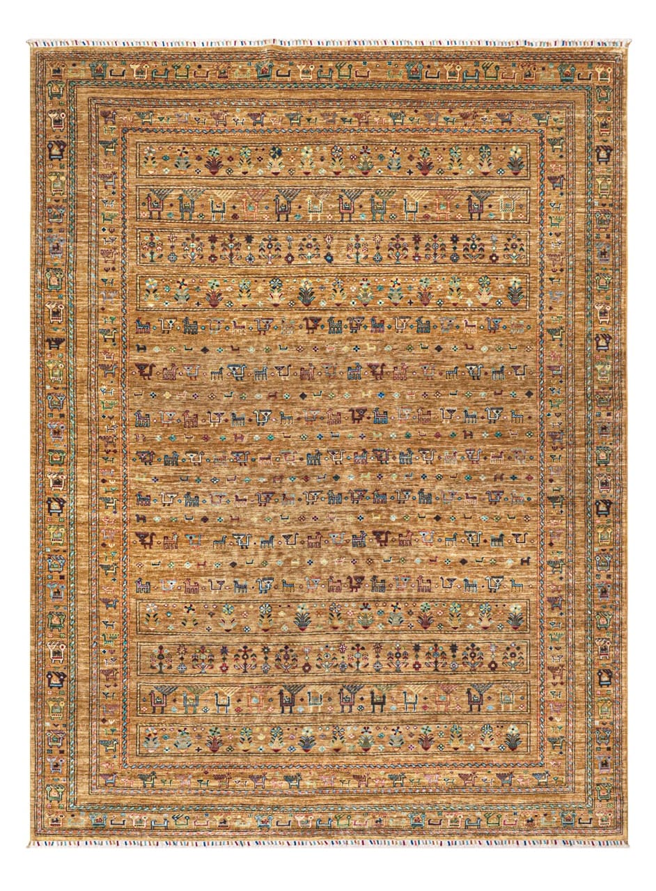 Tappeto Afghan giallo in lana, fatto a mano 359x277 cm