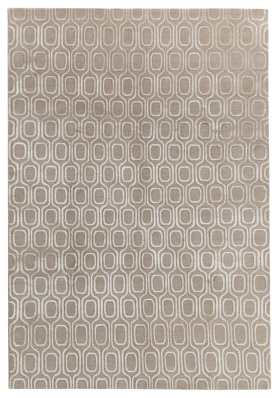 Tappeto design moderno beige in seta/lana, fatto a mano
