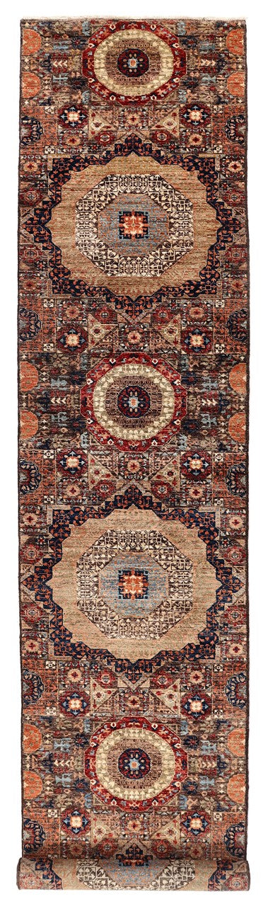 Tappeto Passatoia Mamluk Moderno Multicolore, Fatto a mano, 416x75cm