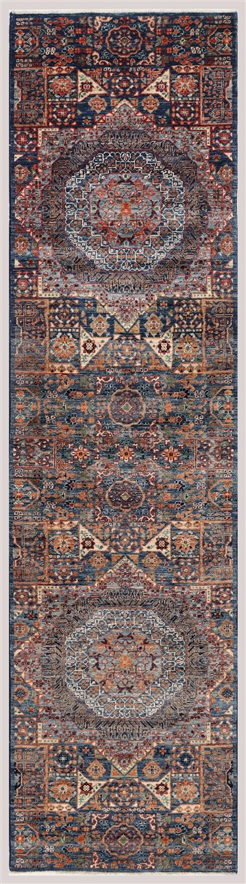 Tappeto Passatoia Mamluk Moderno Multicolore, Fatto a mano, 309x82cm