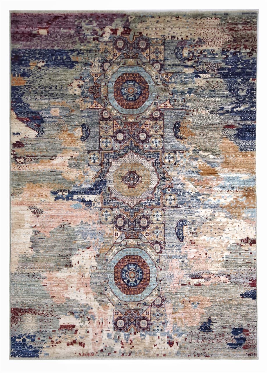 Tappeto Mamluk Moderno Multicolore, Fatto a mano, 208x148cm