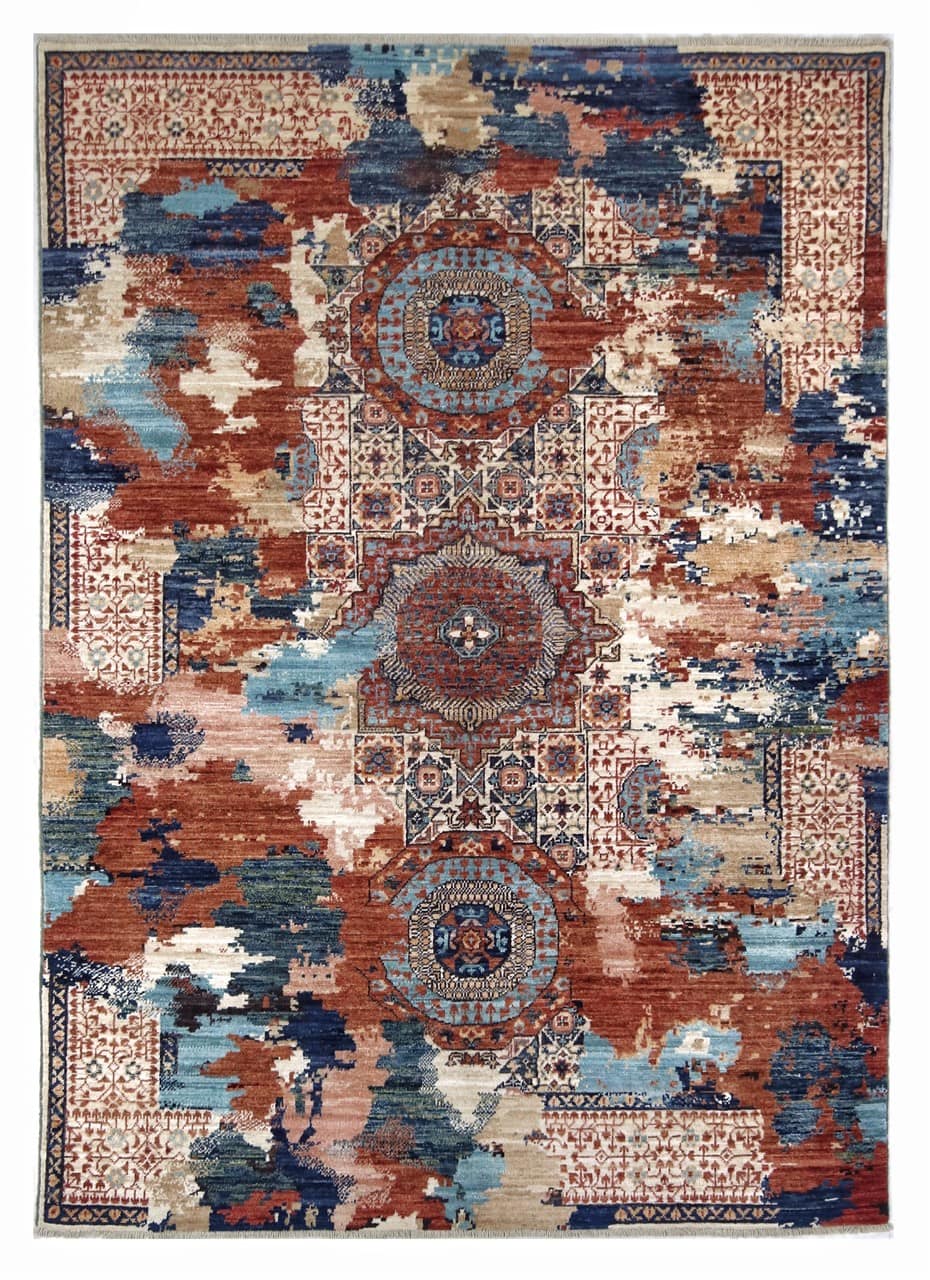 Tappeto Mamluk Moderno Multicolore, Fatto a mano, 207x150cm