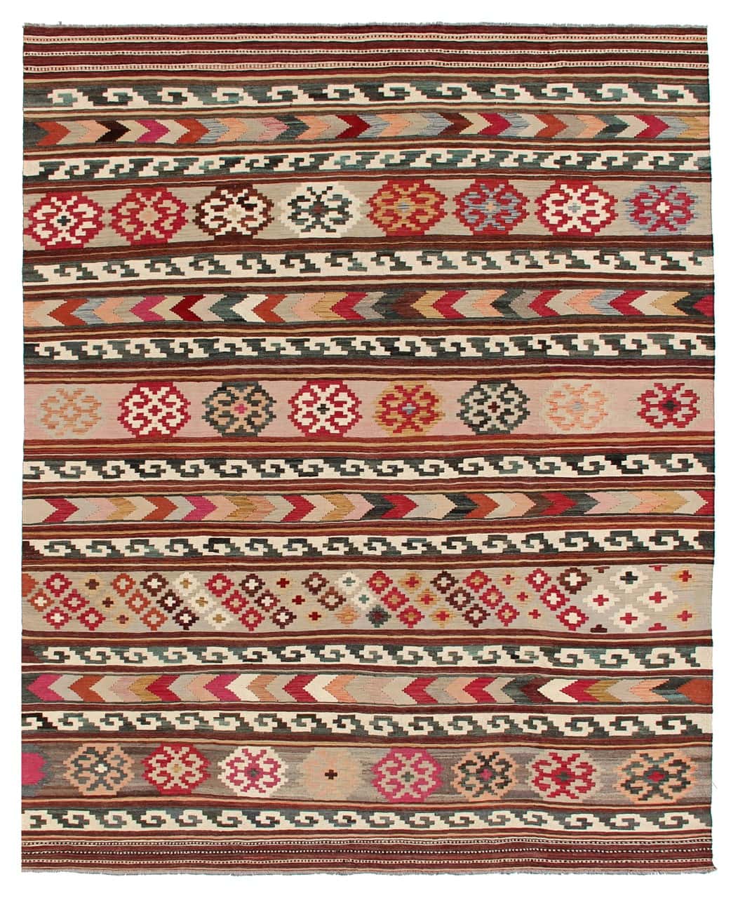 Tappeto Kilim Kaudani Afghan fatto a mano multicolore 395x204cm