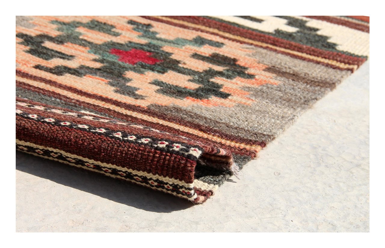 Tappeto Kilim Kaudani Afghan fatto a mano multicolore 395x204cm