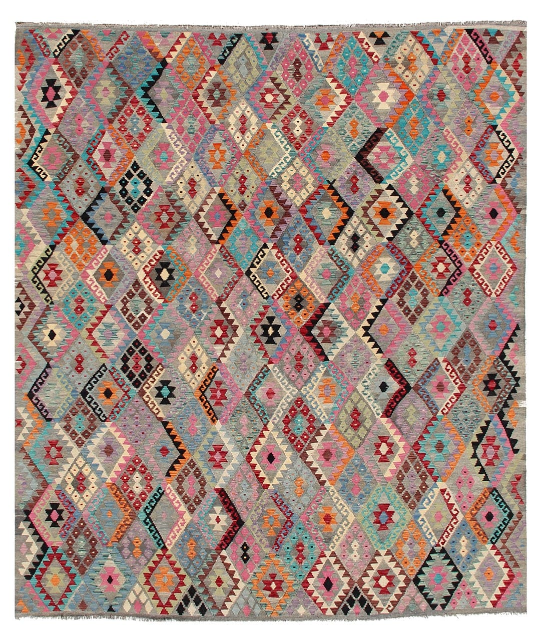 Tappeto Kilim Kaudani Afghan fatto a mano multicolore 378x313cm