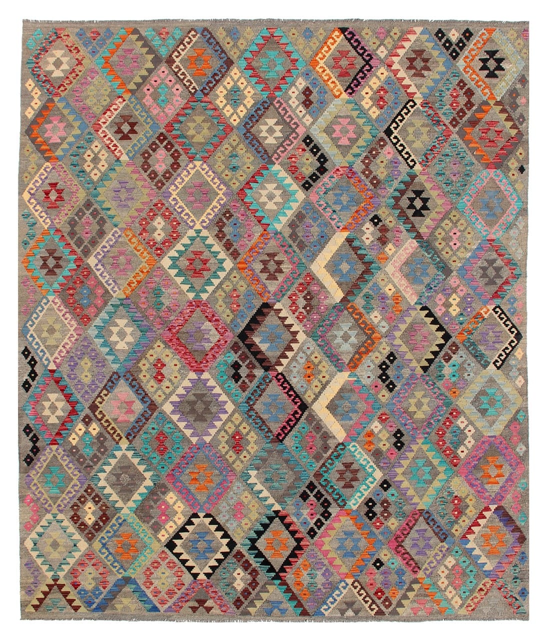 Tappeto Kilim Kaudani Afghan fatto a mano multicolore 338x255cm