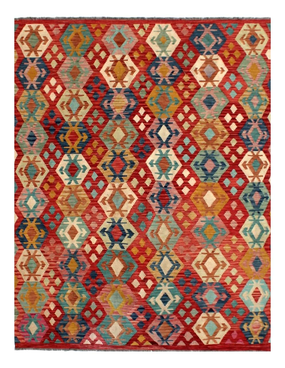 Tappeto Kilim Kaudani Afghan fatto a mano multicolore 294x204cm