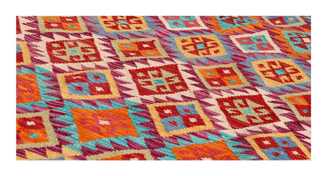 Tappeto Kilim Kaudani Afghan fatto a mano multicolore 293x209cm
