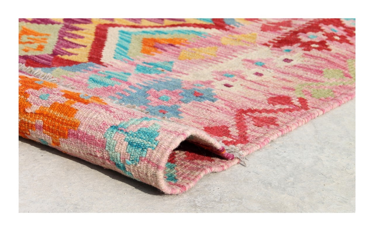 Tappeto Kilim Kaudani Afghan fatto a mano multicolore 293x209cm