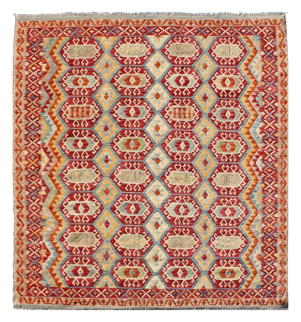 Tappeto Kilim Kaudani Afghan fatto a mano multicolore 293x253cm
