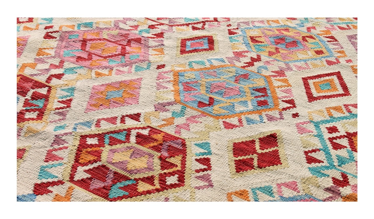 Tappeto Kilim Kaudani Afghan fatto a mano multicolore 293x259cm