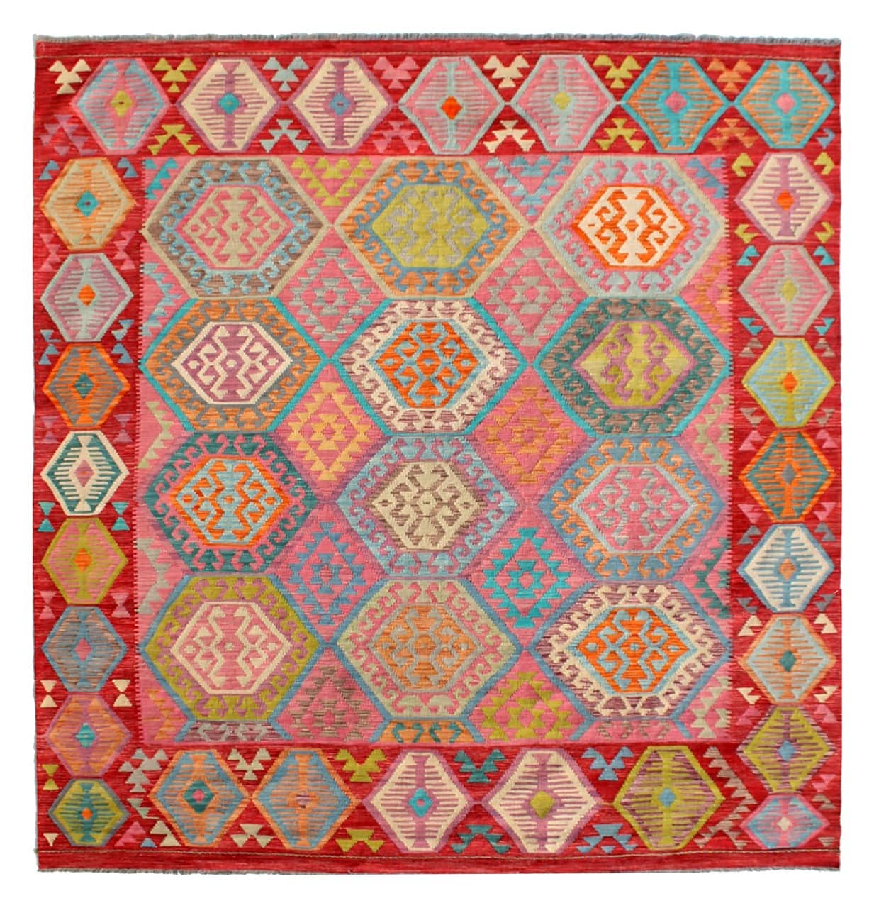 Tappeto Kilim Kaudani Afghan fatto a mano multicolore 296x252cm