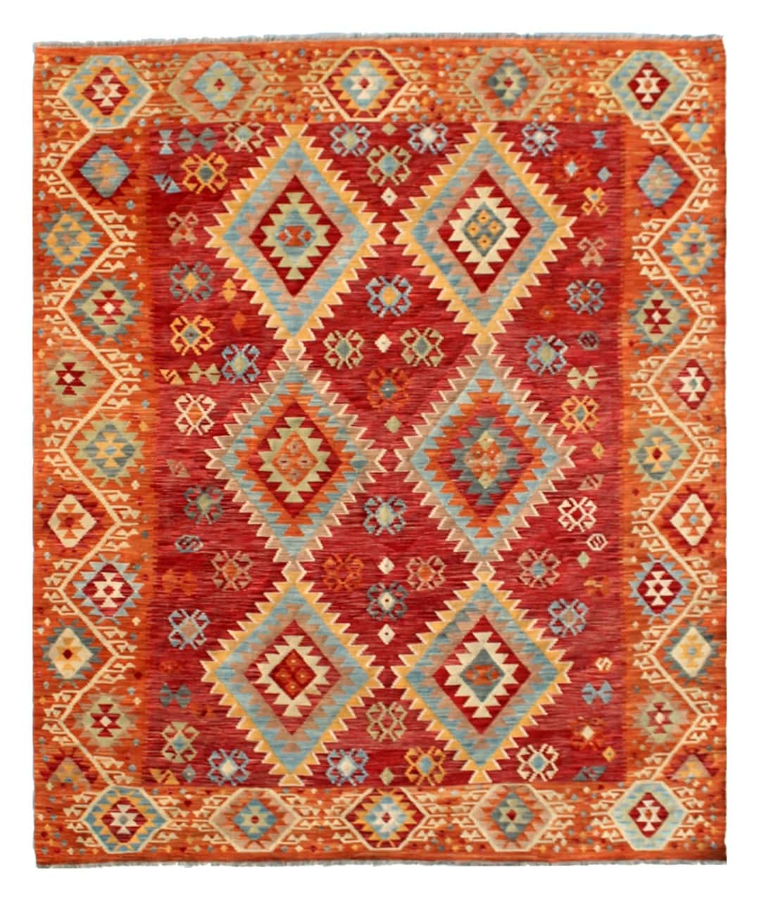Tappeto Kilim Kaudani Afghan fatto a mano multicolore 308x218cm