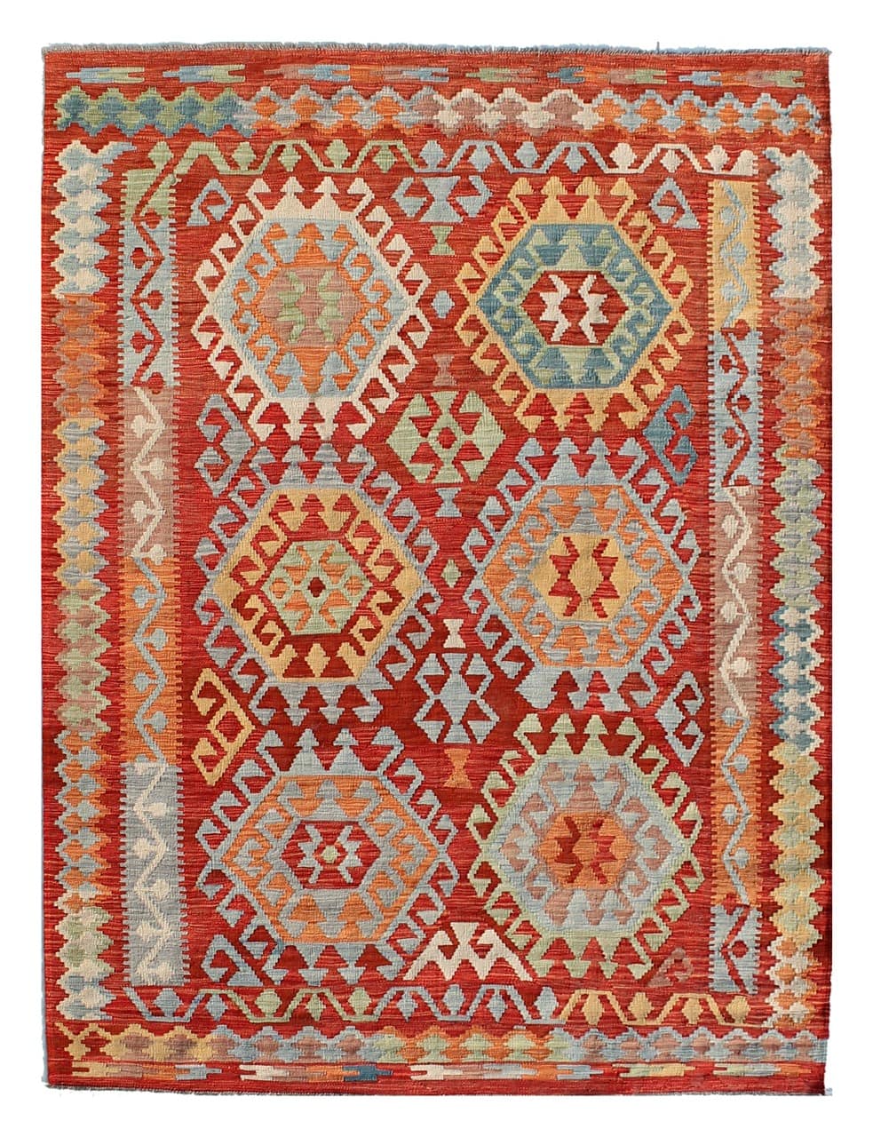Tappeto Kilim Kaudani Afghan fatto a mano multicolore 297x204cm