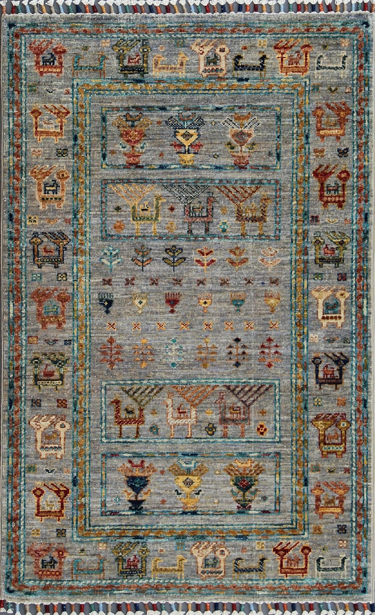 Tappeto Orientale Afghan in Lana premium Multicolore, Fatto a mano 121x78 cm