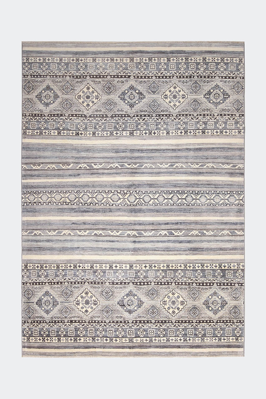 Classic Kazak carpet, Grey, handmade, 232x165cm