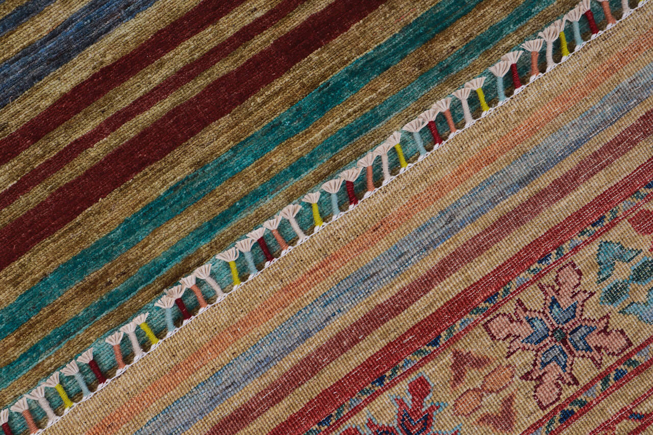 Tappeto Afghan multicolore in lana, fatto a mano 246x174cm