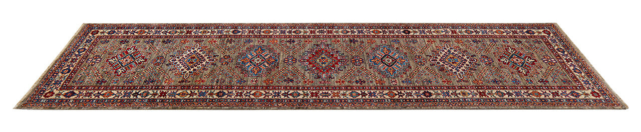 Tappeto Passatoia Kazak Classico, Multicolore, fatto a mano, 305x81cm