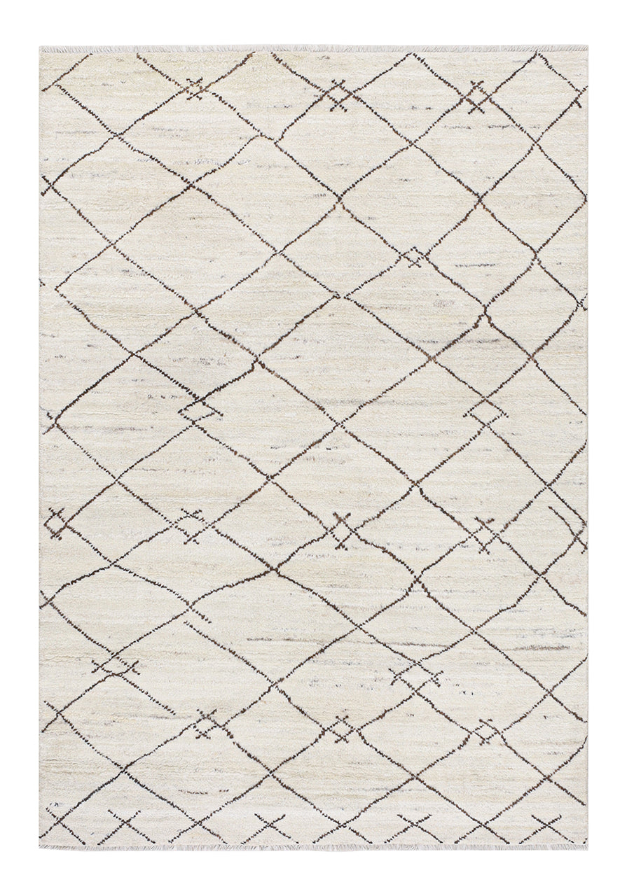 Modern design white Berber style carpet, handmade 203x137cm