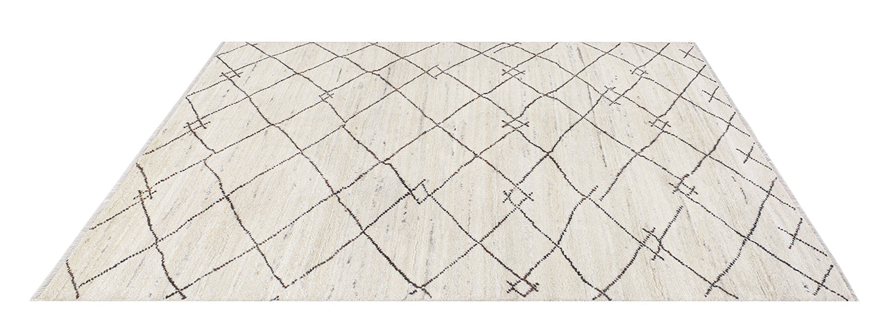 Modern design white Berber style carpet, handmade 203x137cm