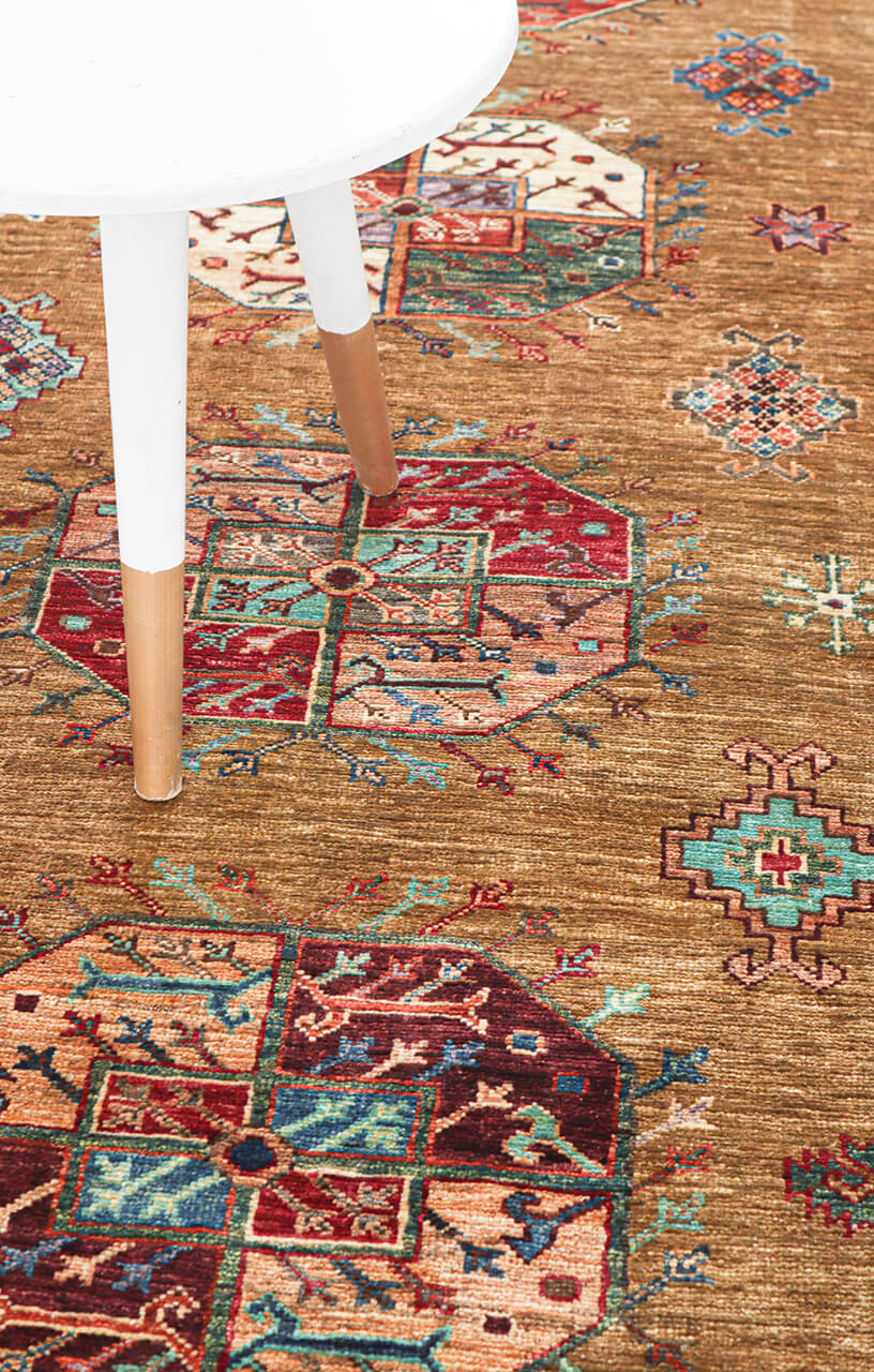 Afghan wool runner rug yellow, handmade 265x84cm