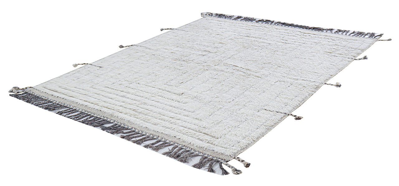 Modern design white Berber style carpet, handmade 200x157cm