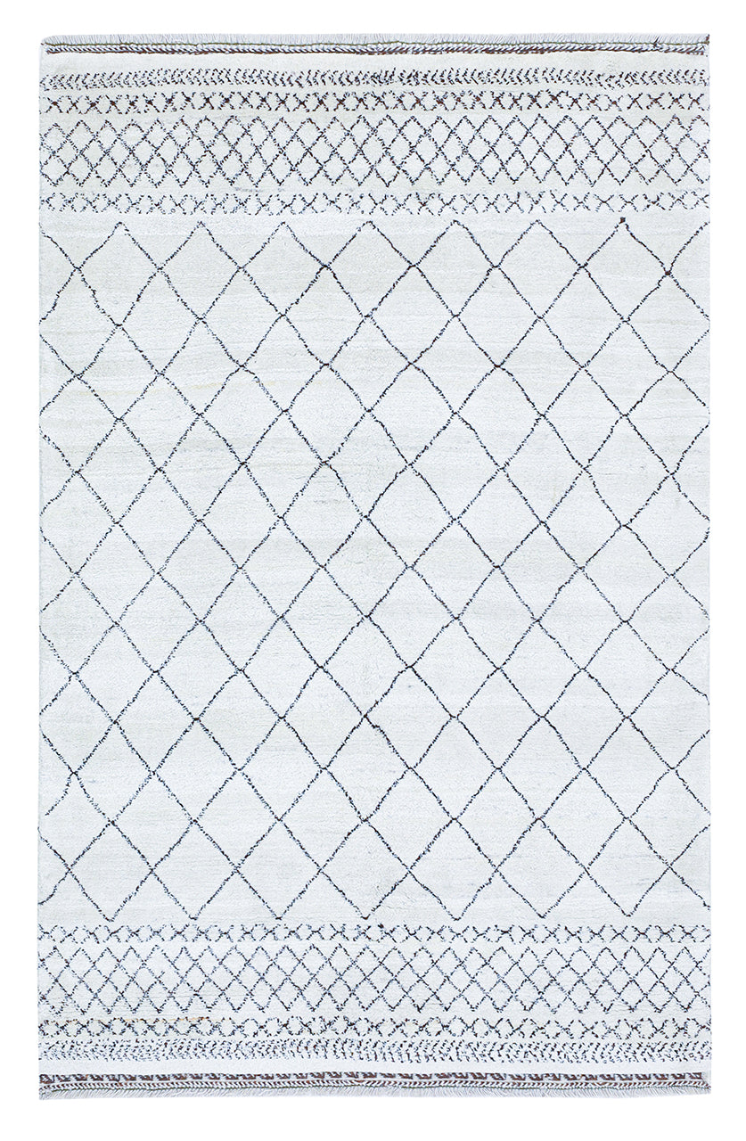 Modern design white Berber style carpet, handmade 226x147cm