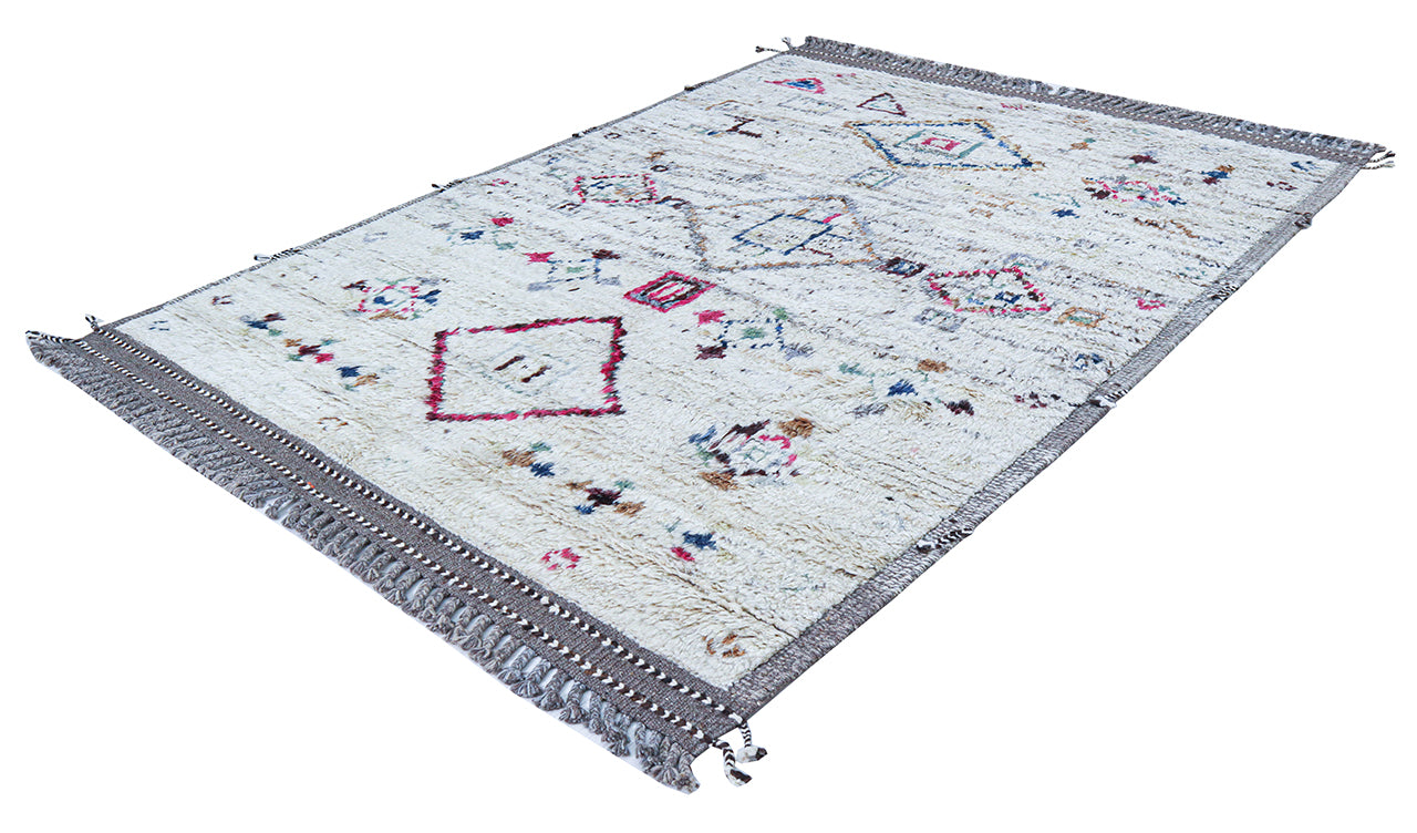 Modern design white Berber style carpet, handmade 260x183cm