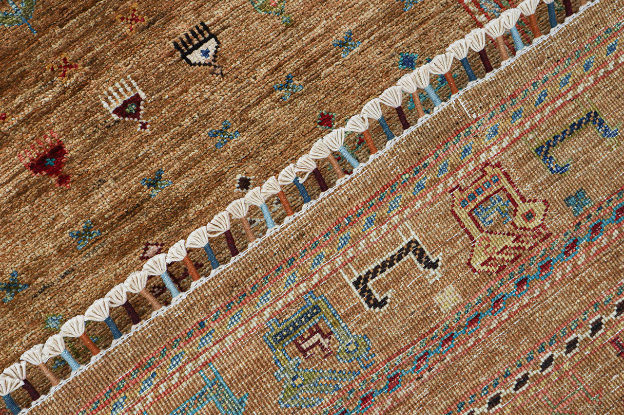 Afghan wool carpet yellow, handmade 253x173cm