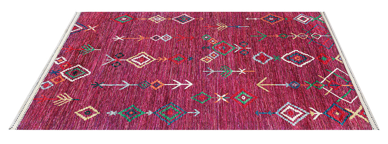 Multicolored Tribal Rug in Pure Wool, Handmade 303x193 cm