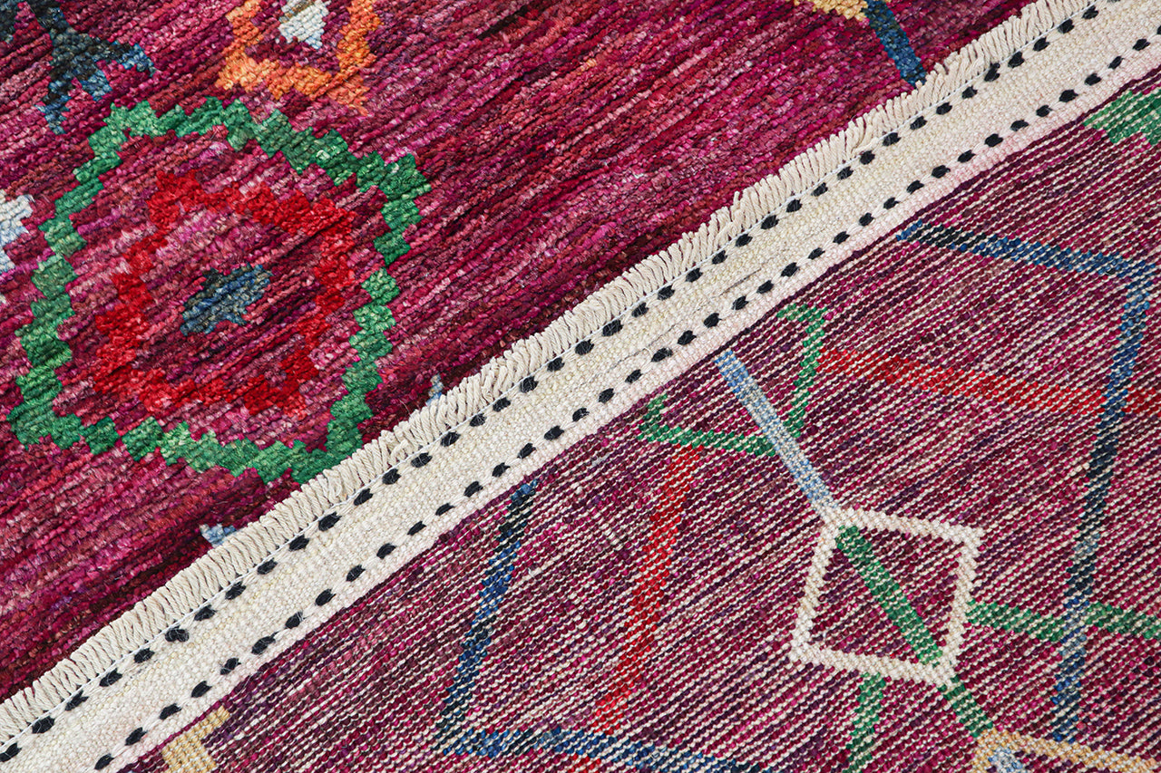 Multicolored Tribal Rug in Pure Wool, Handmade 303x193 cm