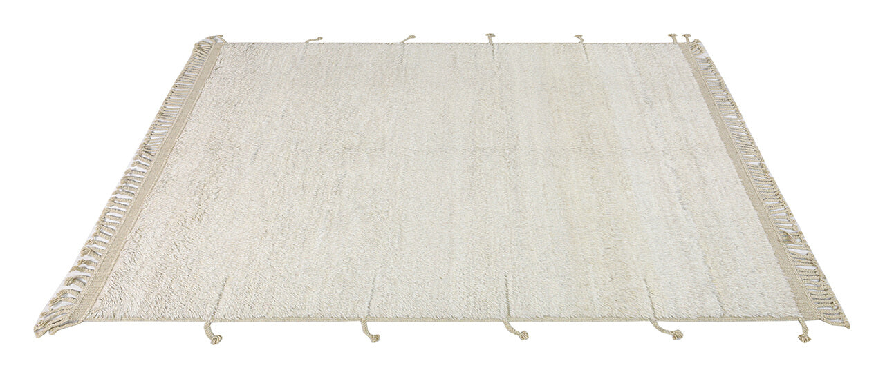 Modern design white Berber style carpet, handmade 233x181cm