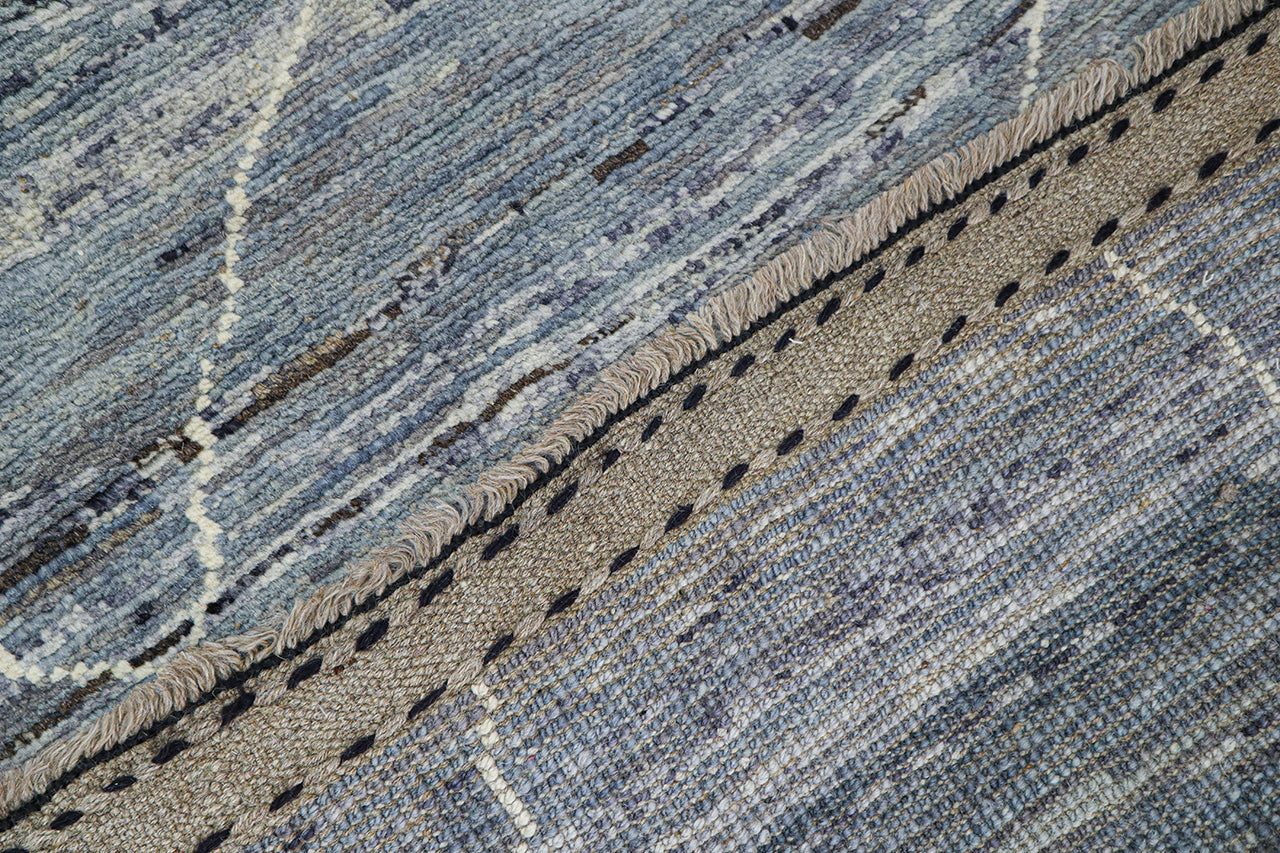 Modern design blue Berber style carpet, handmade 246x166cm