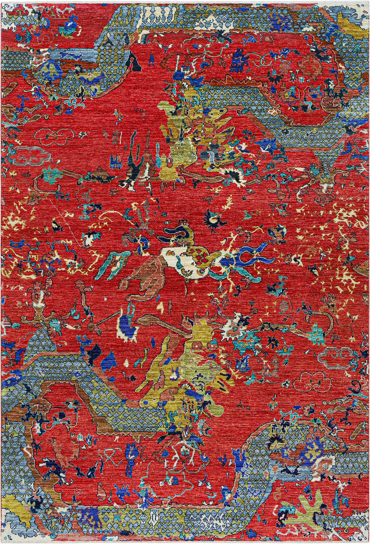 Tappeto Moderno Afghan Dragon, fatto a mano 292x203cm