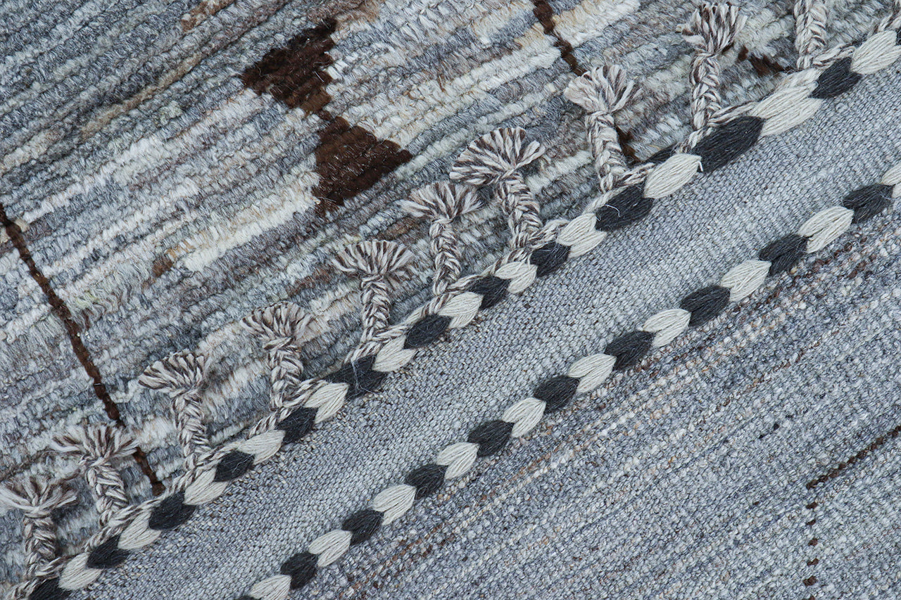 Modern design grey Berber style carpet, handmade 379x285cm