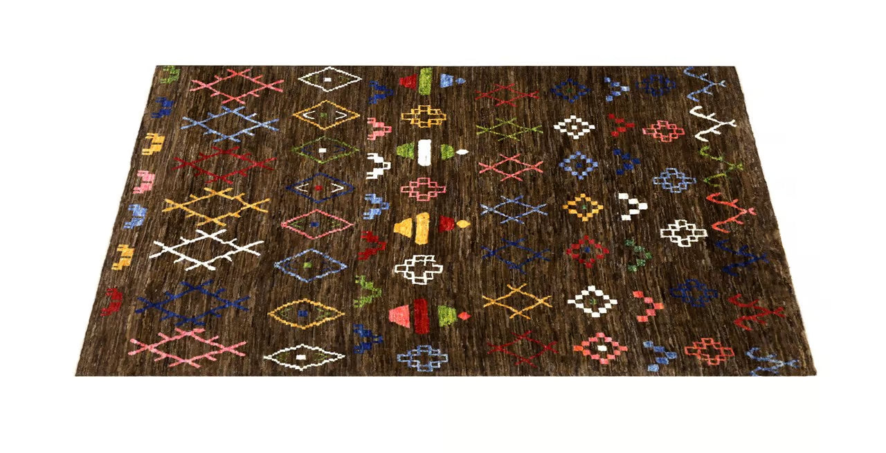 Handmade Brown Pure Wool Tribal Rug, 300x230cm