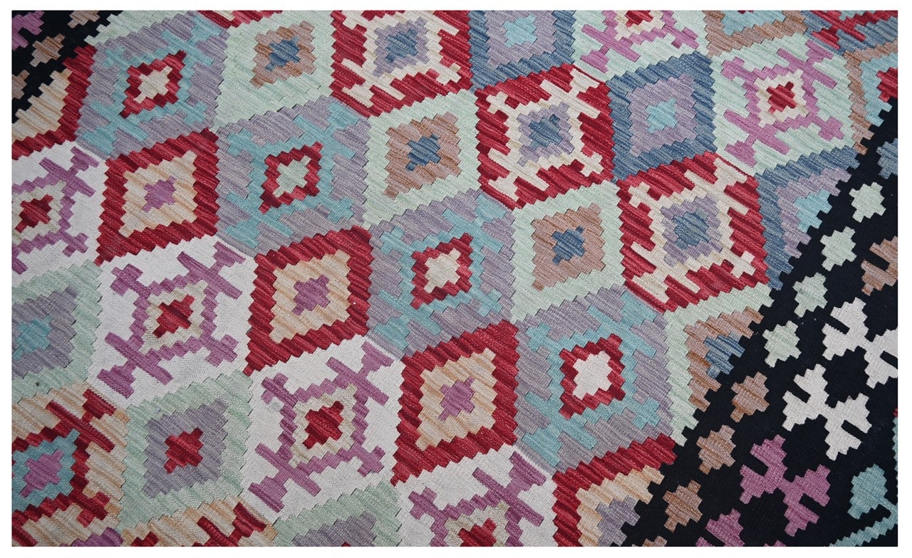 Tappeto Kilim Kaudani Afghan fatto a mano multicolore 296x205cm